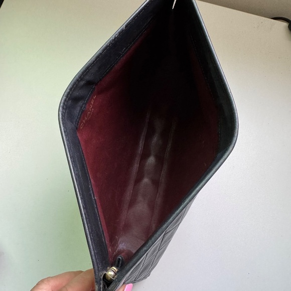 Auth CHANEL Matelasse Clutch Bag Lambskin Black Quilted Coco Mark CC Logo - Picture 9 of 14